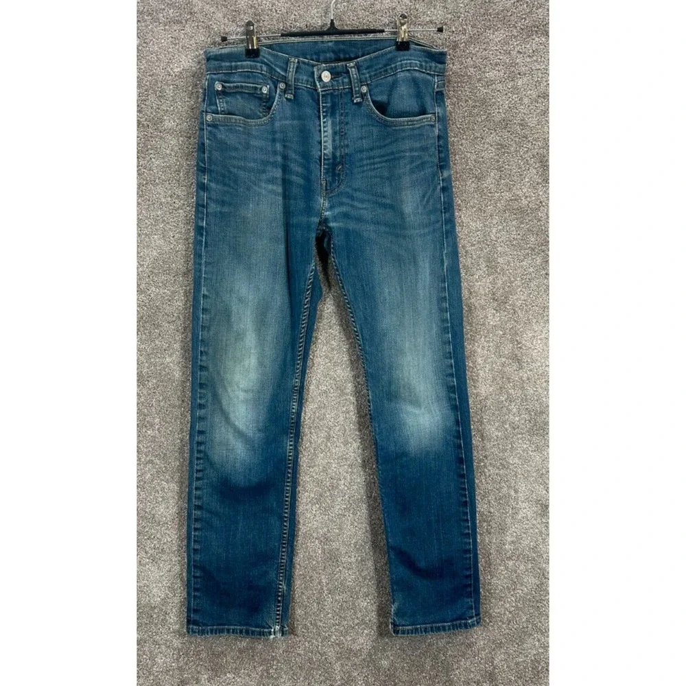 Levis 505 Jeans Mens 31X32 Blue Faded Whiskering Actual 31X30 Medium Wash‎